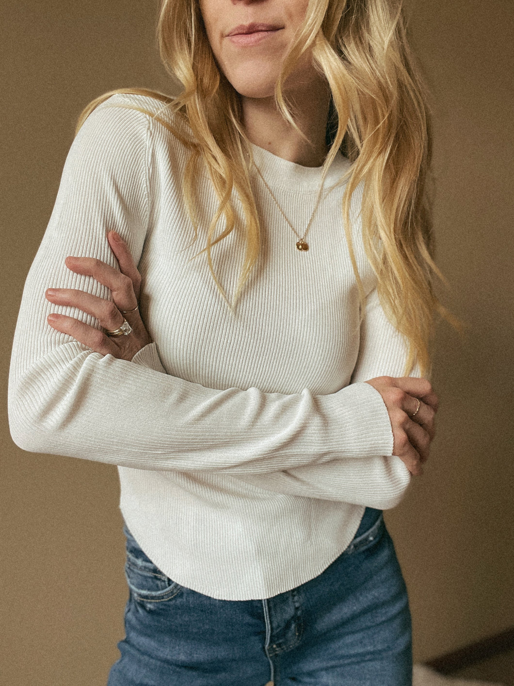 Ribbed Long Sleeve Basic Top - White or Coffee