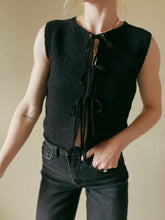 Load image into Gallery viewer, Madeline Black Knitted Tie Front Vest
