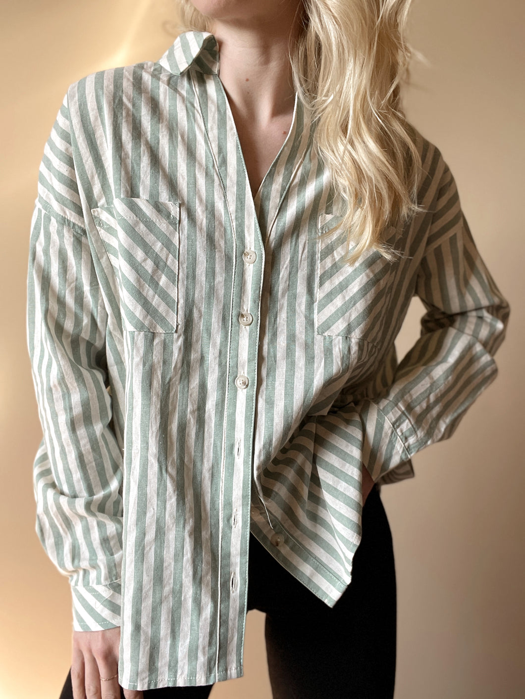 Sage Striped Button Down