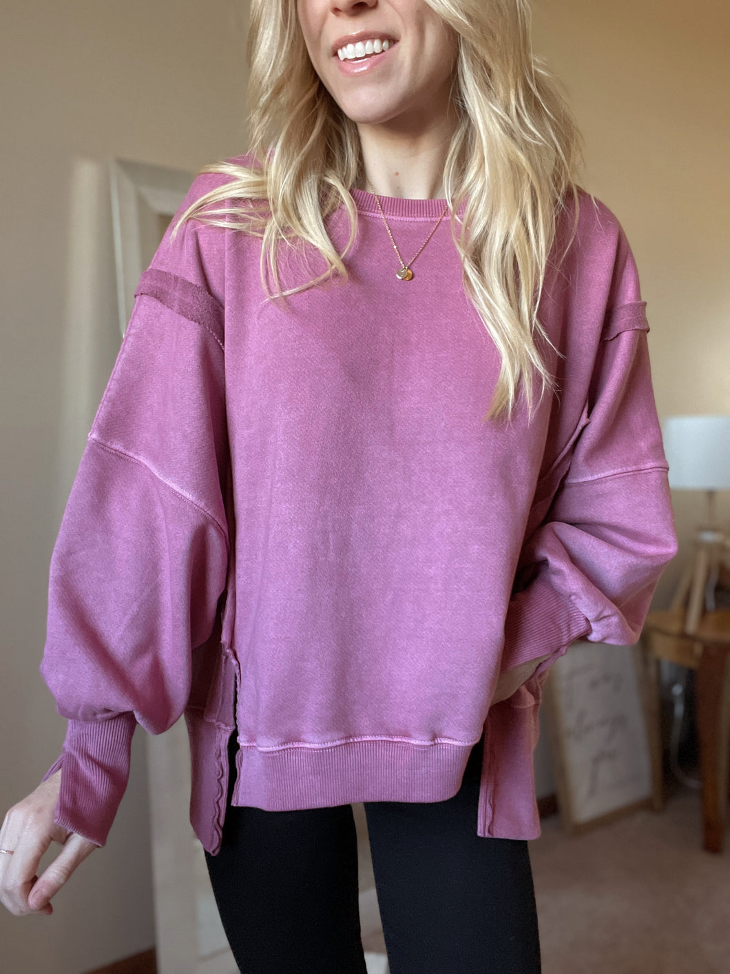 Organic Pigment Washed Rose Violet Sweatshirt