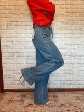 Load image into Gallery viewer, Vervet Super High Rise Wide Leg Denim w/ Leg Seam + Denim Bow Tie
