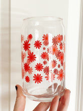 Load image into Gallery viewer, Daisy Glass Latte Can With Bamboo Lid + Glass Straw
