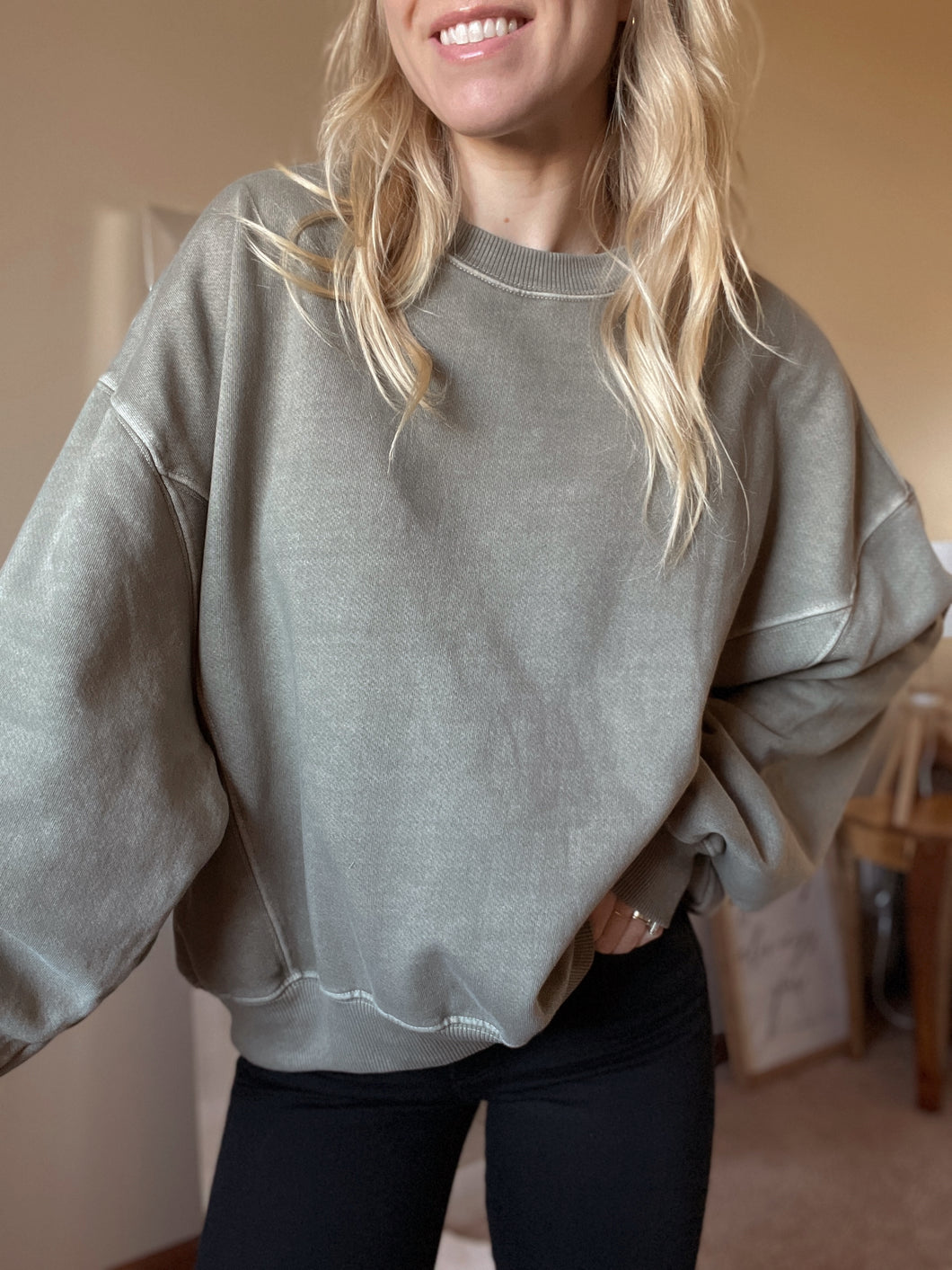 Lazy Days Pigment Washed Olive Sweatshirt