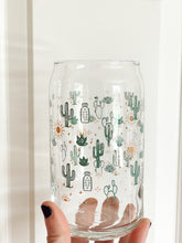 Load image into Gallery viewer, Prickly Cactus Glass Latte Can With Bamboo Lid + Glass Straw
