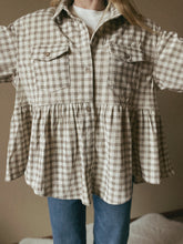 Load image into Gallery viewer, Ivory Mocha Plaid Peplum Button Up Shirt
