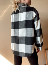 Load image into Gallery viewer, Black + White Plaid Flannel Button Down Jacket
