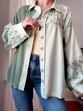 Load image into Gallery viewer, Floral Patch Pale Sage Button Down
